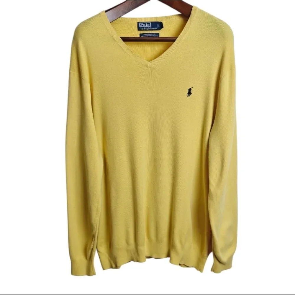 Polo by Ralph Lauren Men's V-Neck Sweater in Sunny Yellow Size XLT